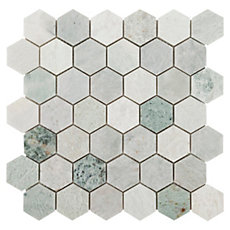 Caribbean Green Hexagon Marble Mosaic - 12in. x 12in. | Floor and Decor
